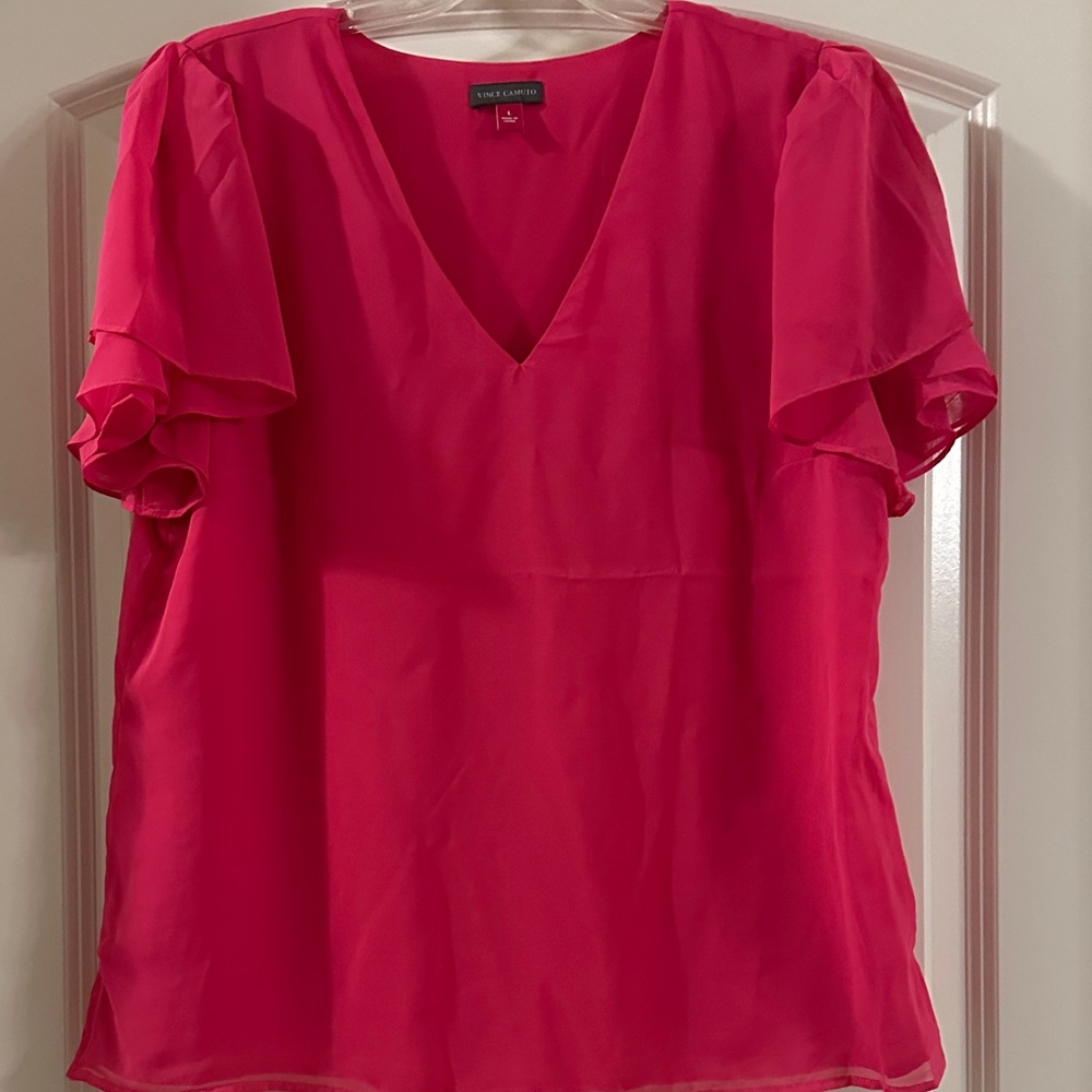 Vince Camuto York Fuchsia V-Neck Blouse